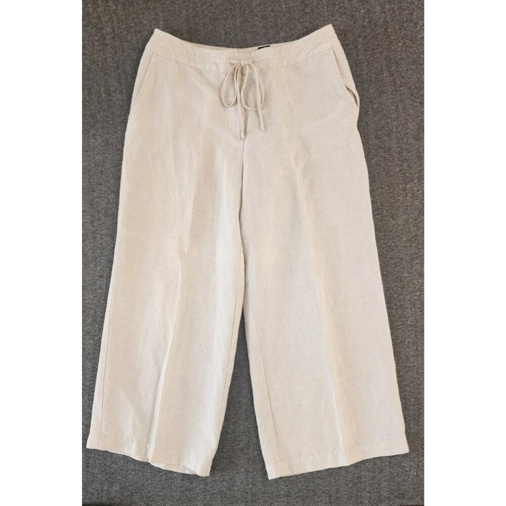 New York & Company Linen Blend Pants Woman's Size 10 Beige Wide Leg Capri Length